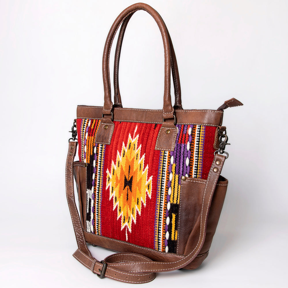 ADBG1013 American Darling Handwoven Saddle Blanket Leather Tote Bag - Western Style