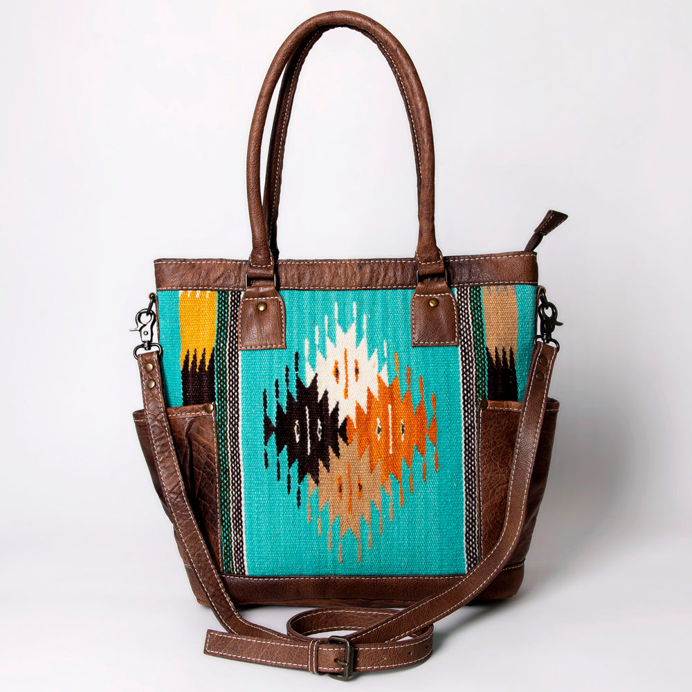 ADBG1013 American Darling Handwoven Saddle Blanket Leather Tote Bag - Western Style