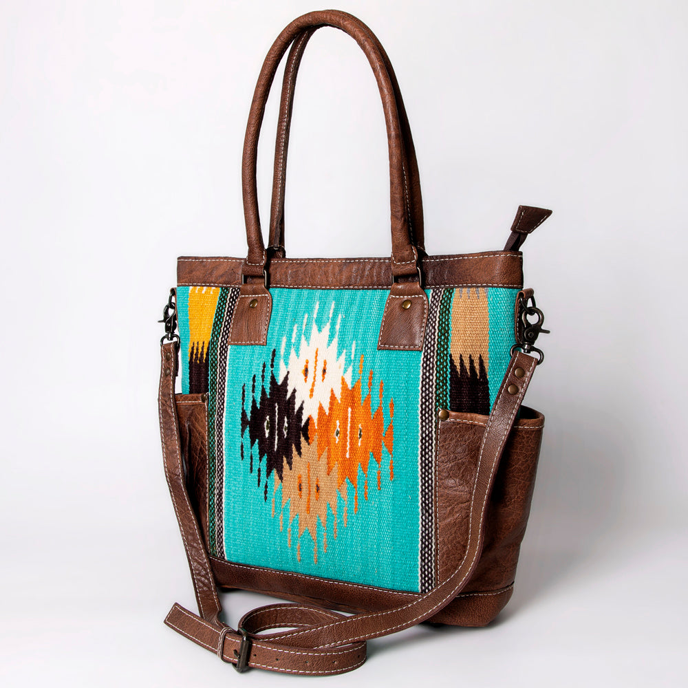 ADBG1013 American Darling Handwoven Saddle Blanket Leather Tote Bag - Western Style