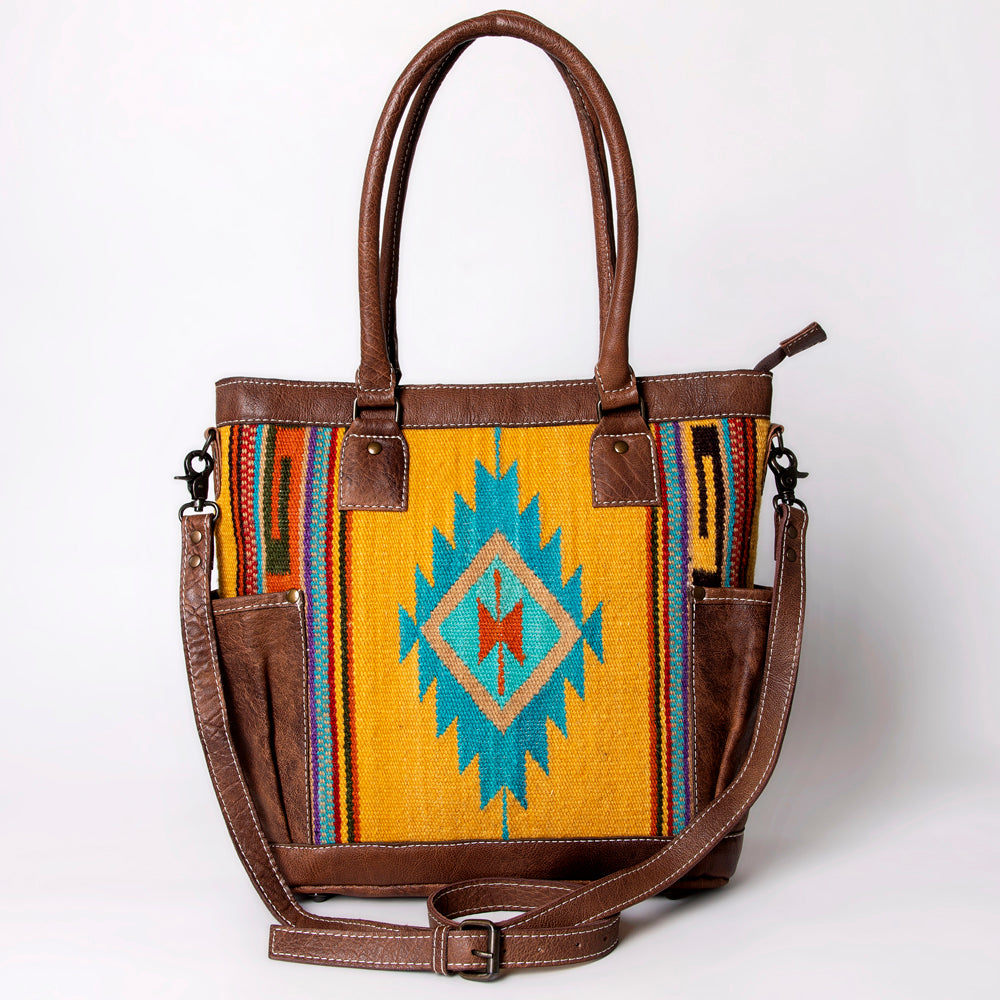 ADBG1013 American Darling Handwoven Saddle Blanket Leather Tote Bag - Western Style