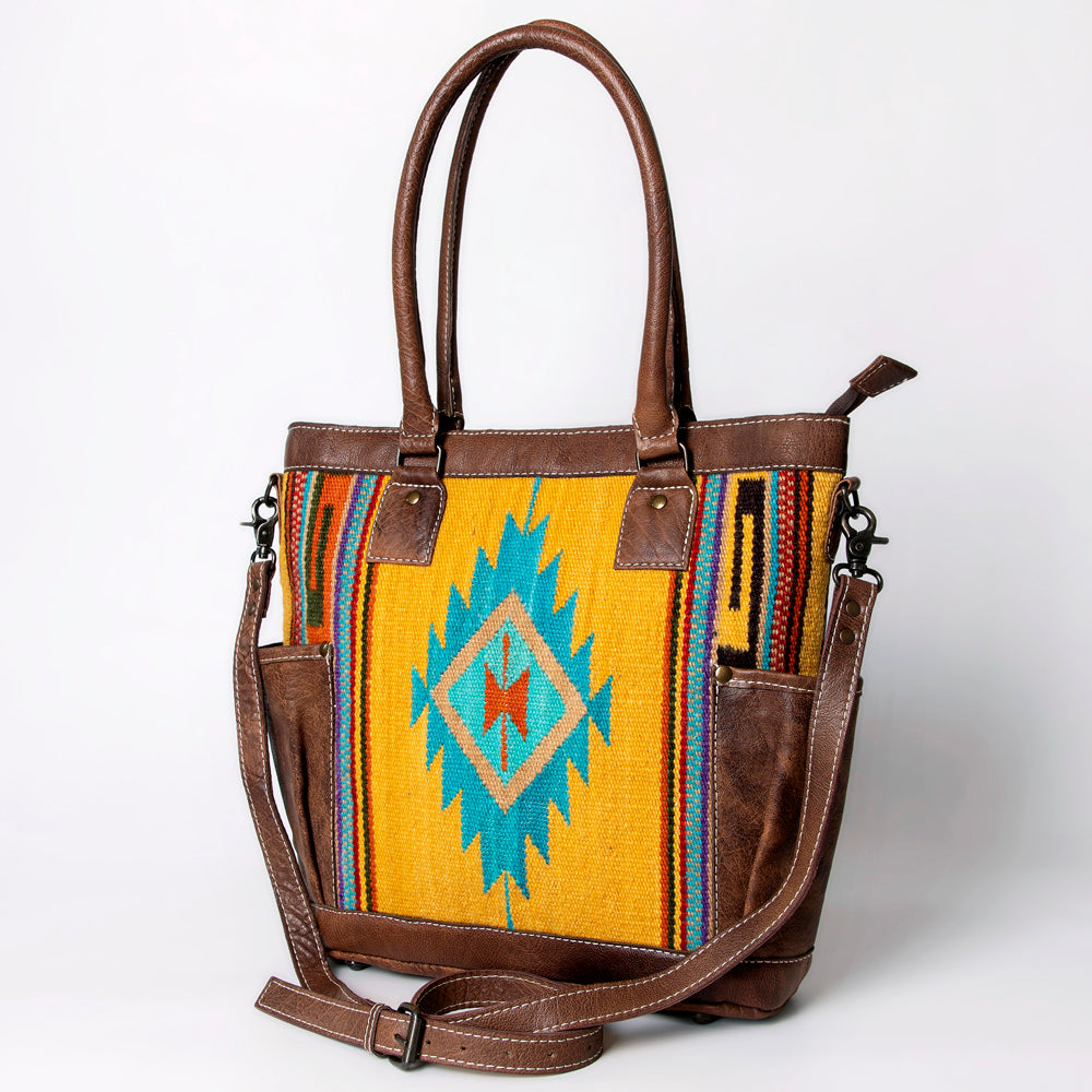 ADBG1013 American Darling Handwoven Saddle Blanket Leather Tote Bag - Western Style