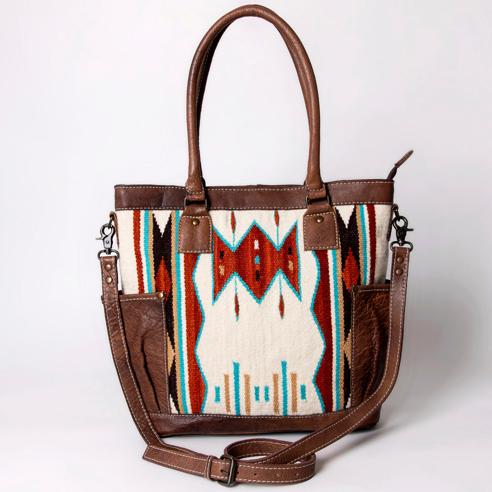 ADBG1013 American Darling Handwoven Saddle Blanket Leather Tote Bag - Western Style