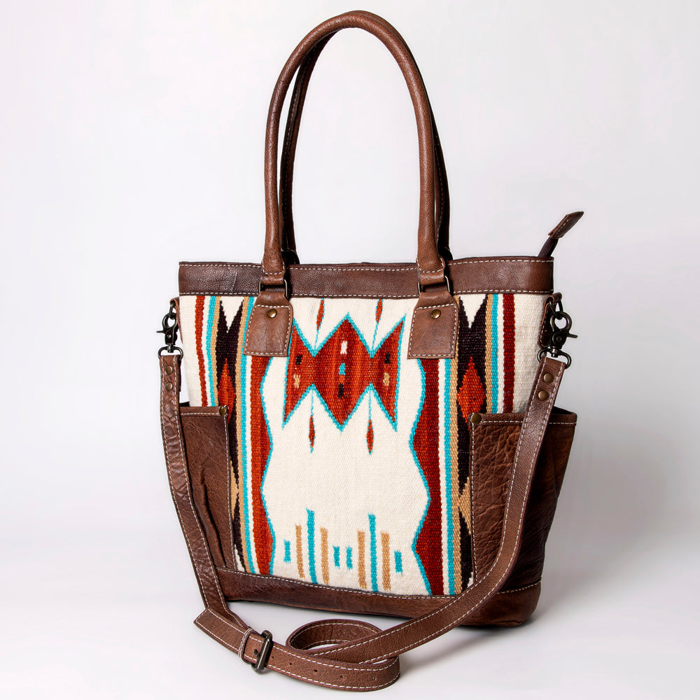 ADBG1013 American Darling Handwoven Saddle Blanket Leather Tote Bag - Western Style
