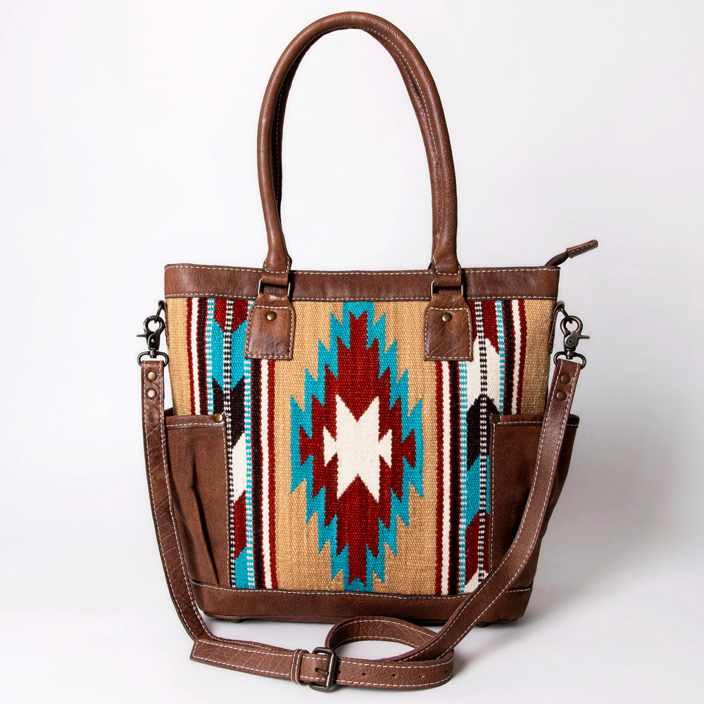ADBG1013 American Darling Handwoven Saddle Blanket Leather Tote Bag - Western Style