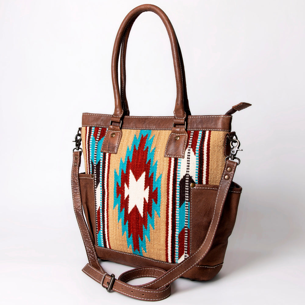 ADBG1013 American Darling Handwoven Saddle Blanket Leather Tote Bag - Western Style