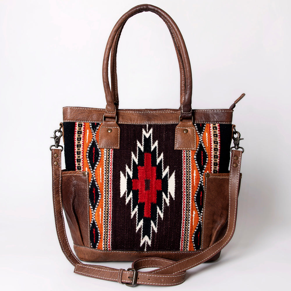 ADBG1013 American Darling Handwoven Saddle Blanket Leather Tote Bag - Western Style
