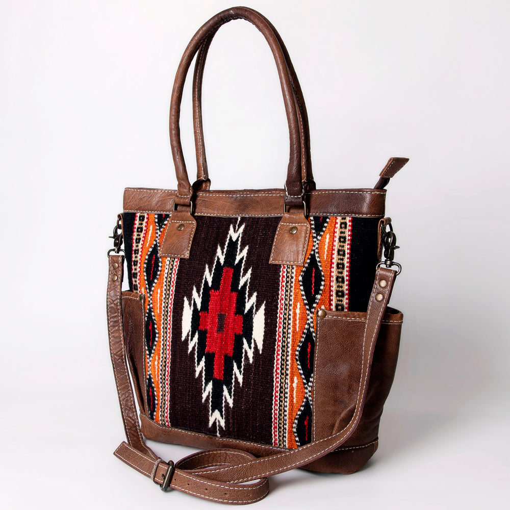ADBG1013 American Darling Handwoven Saddle Blanket Leather Tote Bag - Western Style