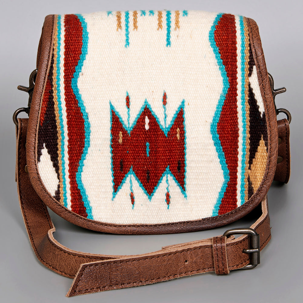 ADBG1015 American Darling Handwoven Saddle Blanket Leather Crossbody Bag - Western Flap Purse