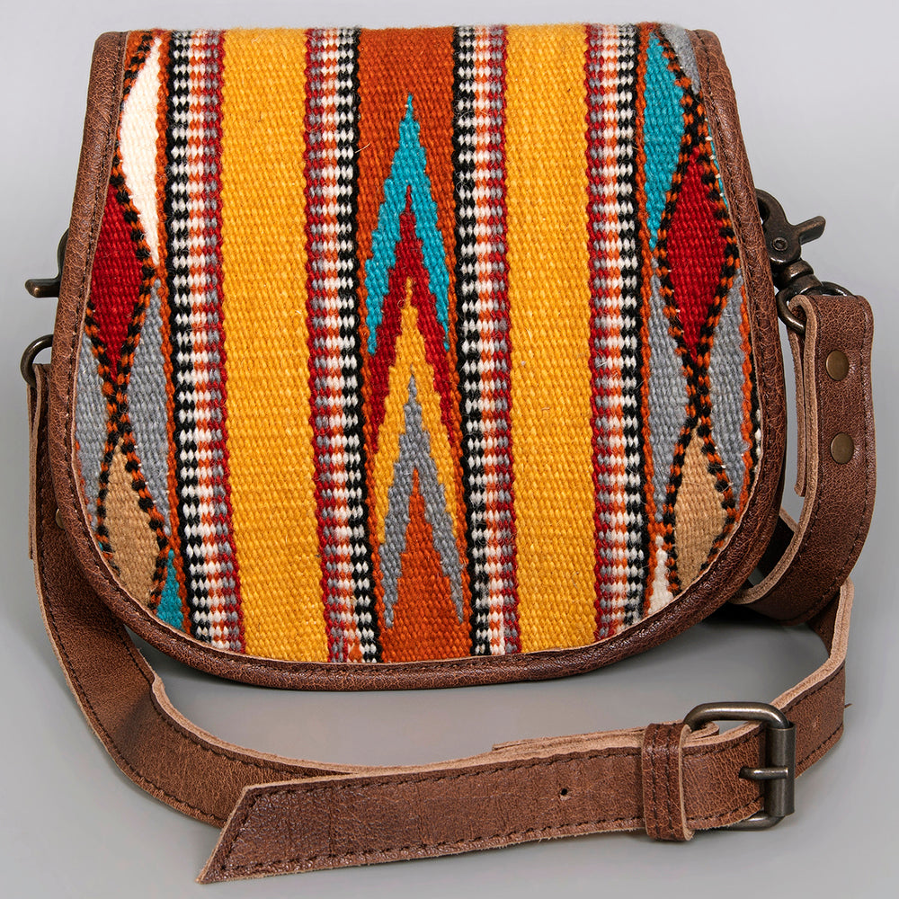 ADBG1015 American Darling Handwoven Saddle Blanket Leather Crossbody Bag - Western Flap Purse