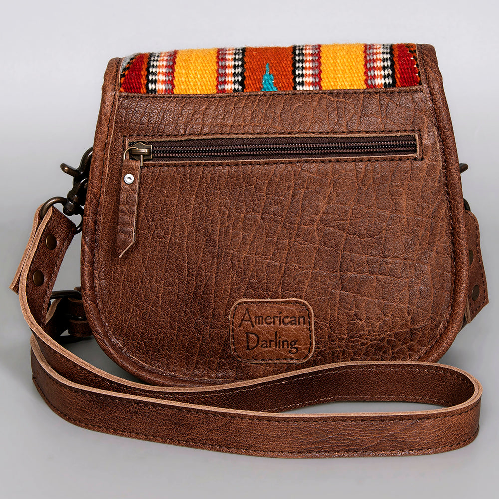 ADBG1015 American Darling Handwoven Saddle Blanket Leather Crossbody Bag - Western Flap Purse