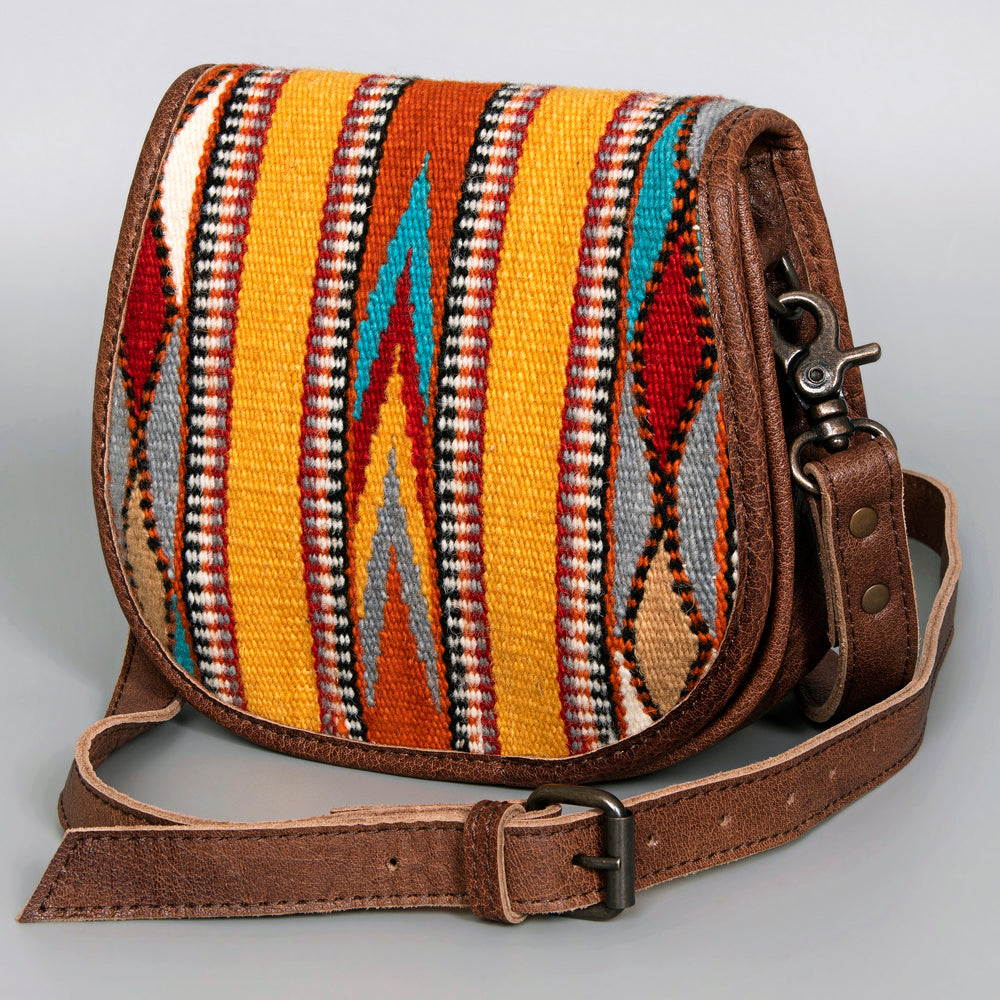 ADBG1015 American Darling Handwoven Saddle Blanket Leather Crossbody Bag - Western Flap Purse