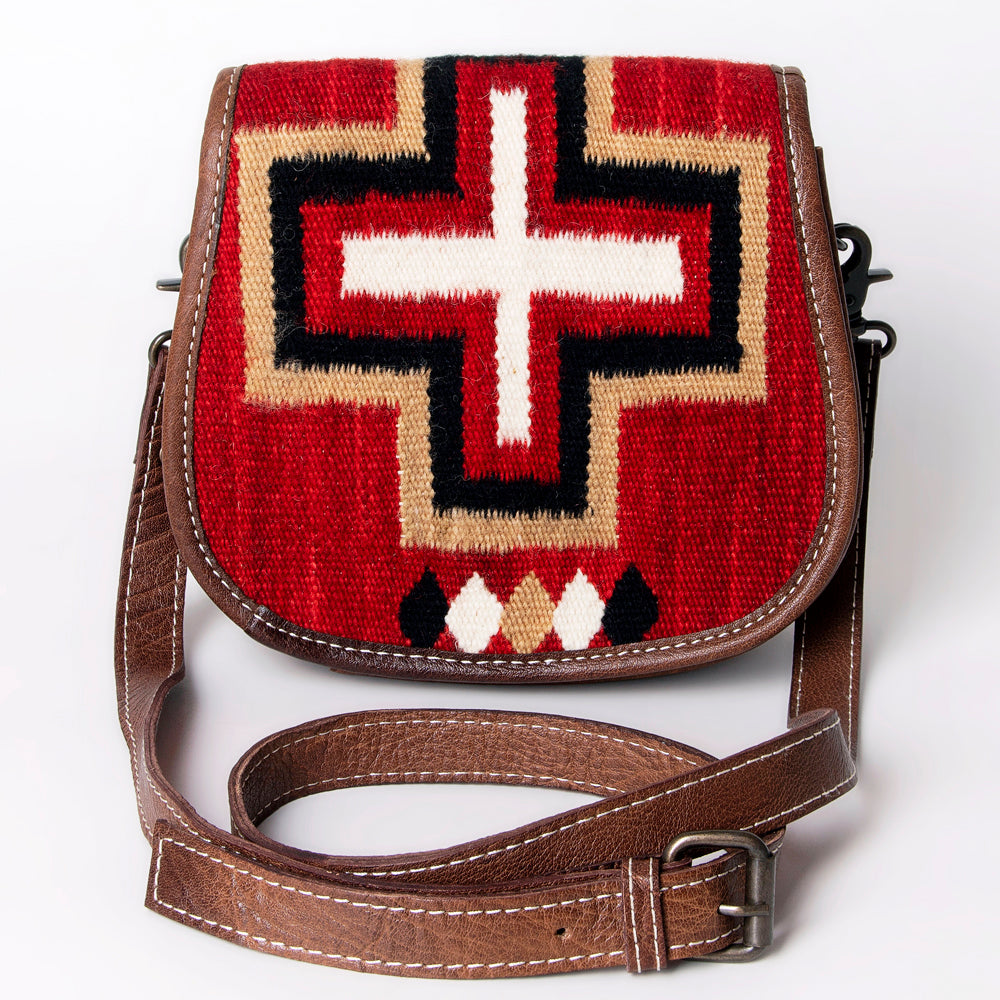 ADBG1015 American Darling Handwoven Saddle Blanket Leather Crossbody Bag - Western Flap Purse