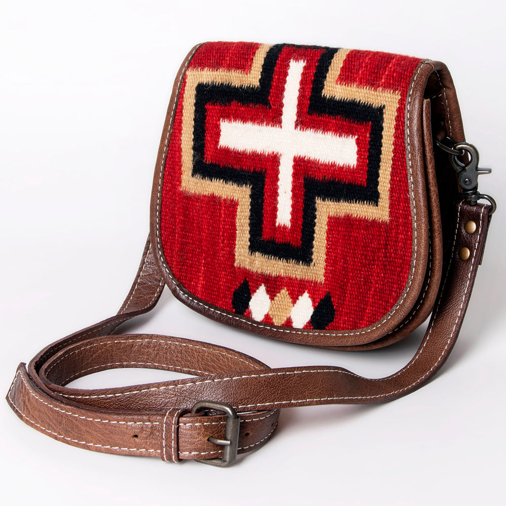 ADBG1015 American Darling Handwoven Saddle Blanket Leather Crossbody Bag - Western Flap Purse