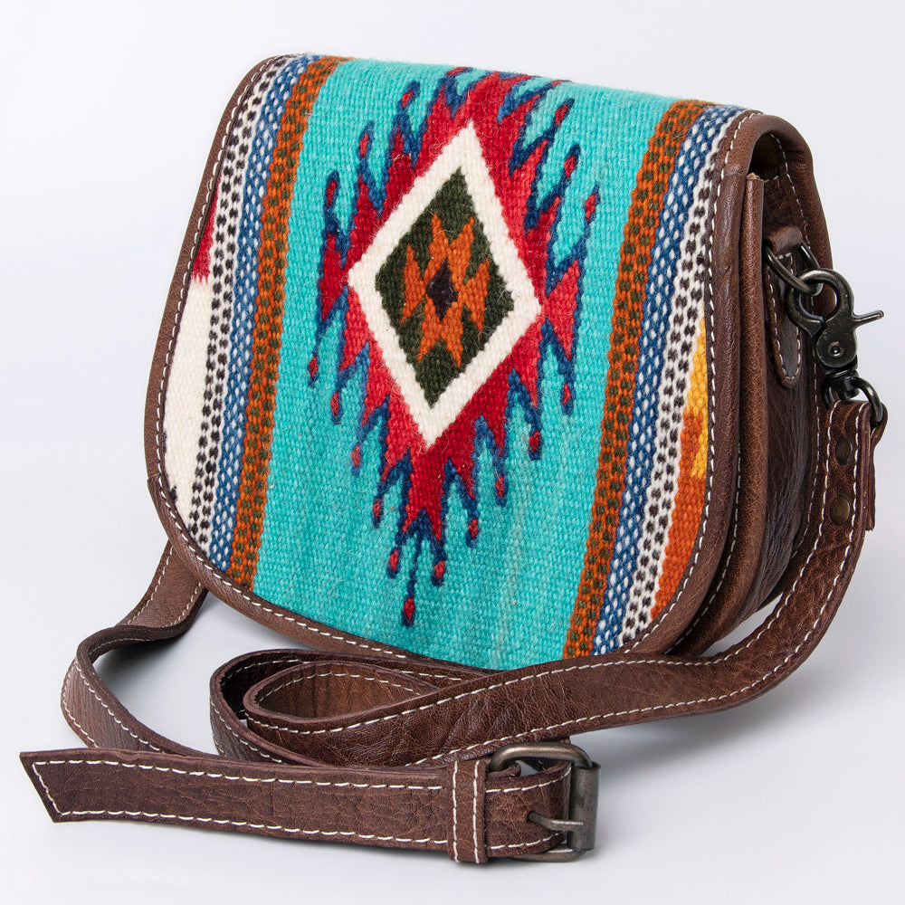 ADBG1015 American Darling Handwoven Saddle Blanket Leather Crossbody Bag Western Flap Purse