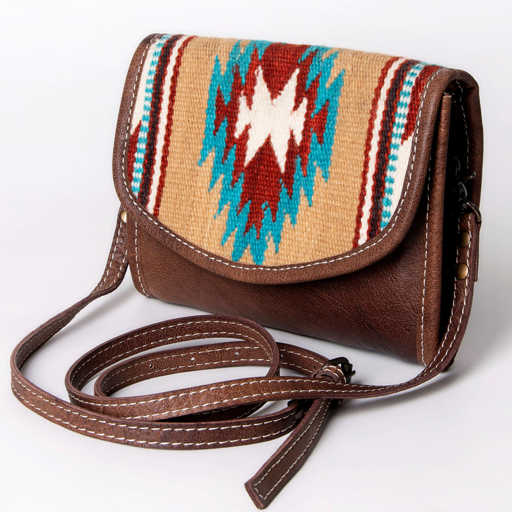 ADBG1016 American Darling Handwoven Saddle Blanket Leather Small Crossbody Bag Western Flap Purse