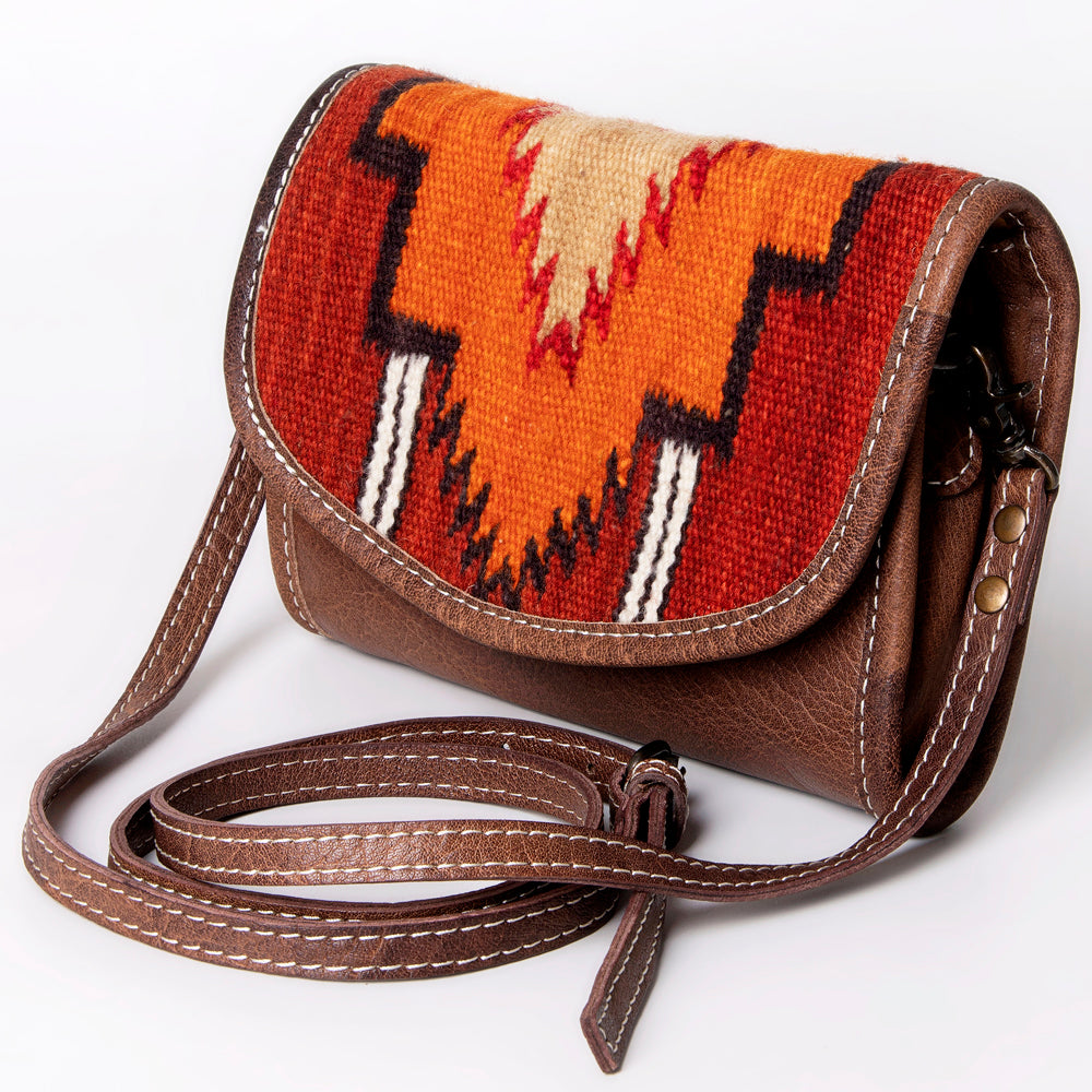 ADBG1016 American Darling Handwoven Saddle Blanket Leather Small Crossbody Bag Western Flap Purse