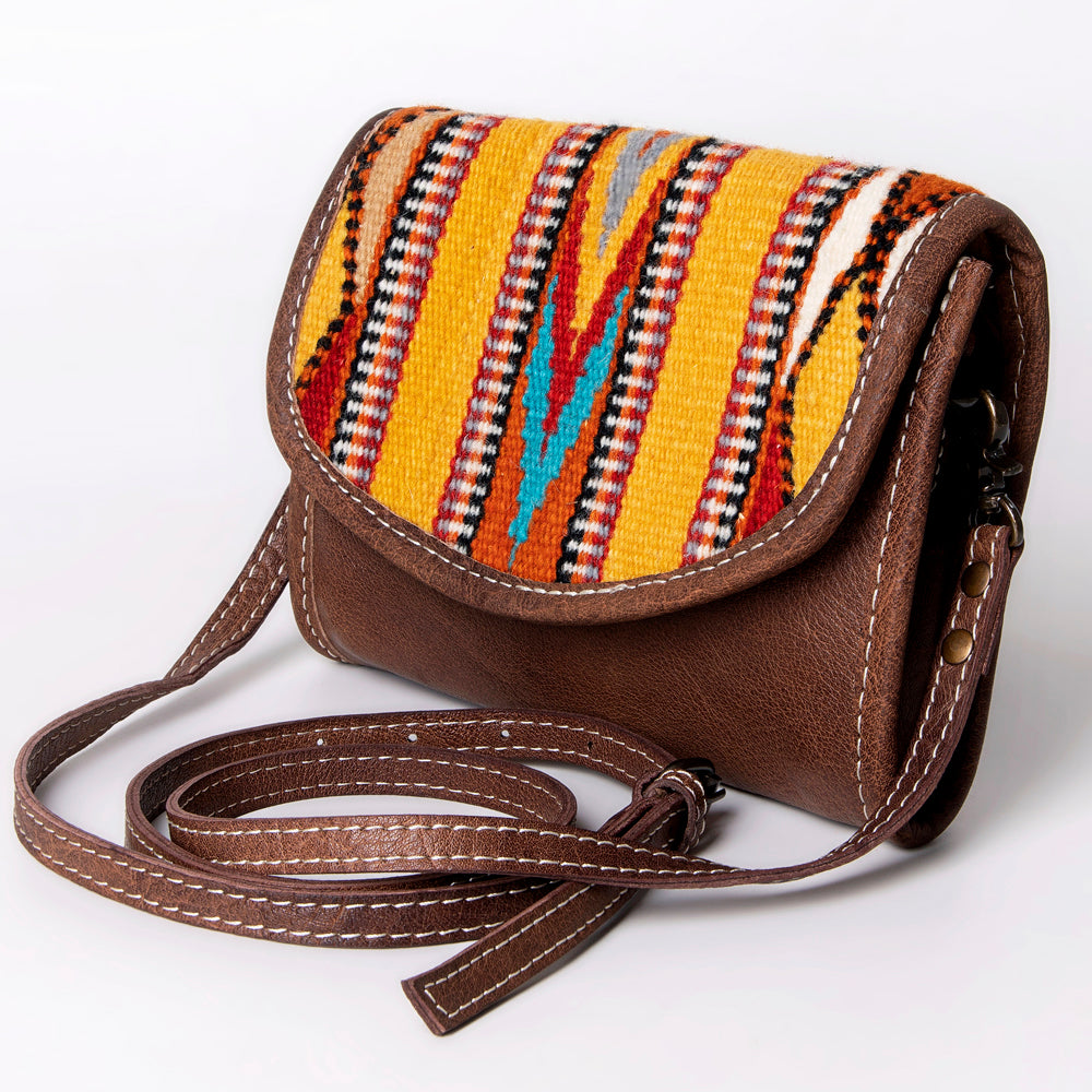 ADBG1016 American Darling Handwoven Saddle Blanket Leather Small Crossbody Bag Western Flap Purse