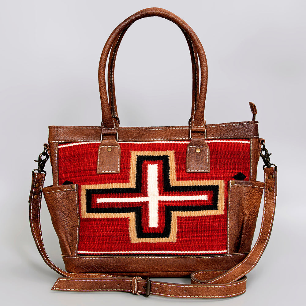 ADBG1017 American Darling Handwoven Saddle Blanket Leather Tote Bag - Western Cowgirl Handbag