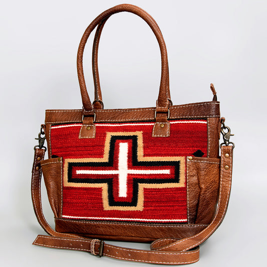 ADBG1017 American Darling Handwoven Saddle Blanket Leather Tote Bag - Western Cowgirl Handbag