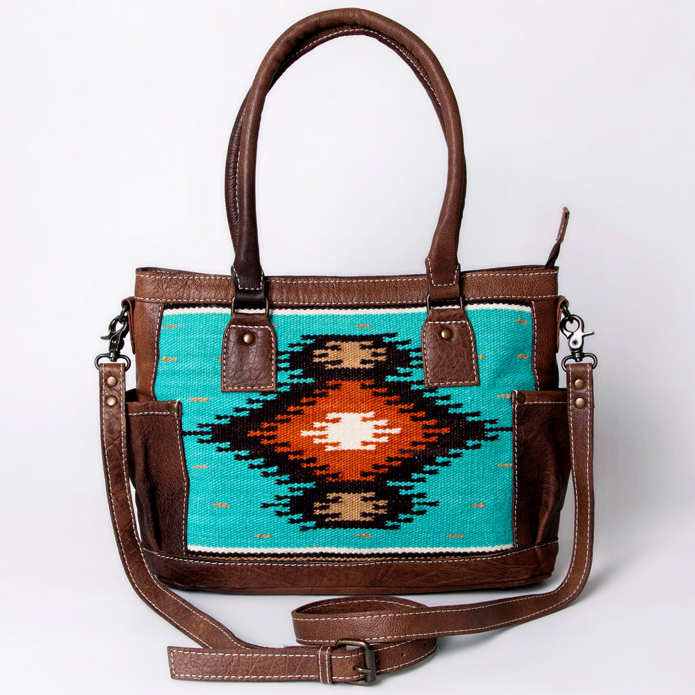 ADBG1017 American Darling Handwoven Saddle Blanket Leather Tote Bag - Western Cowgirl Handbag