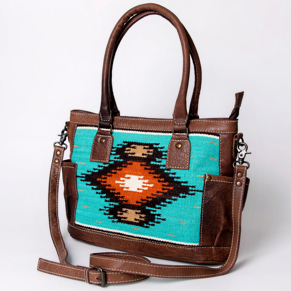 ADBG1017 American Darling Handwoven Saddle Blanket Leather Tote Bag - Western Cowgirl Handbag