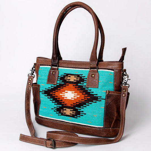 ADBG1017 American Darling Handwoven Saddle Blanket Leather Tote Bag - Western Cowgirl Handbag