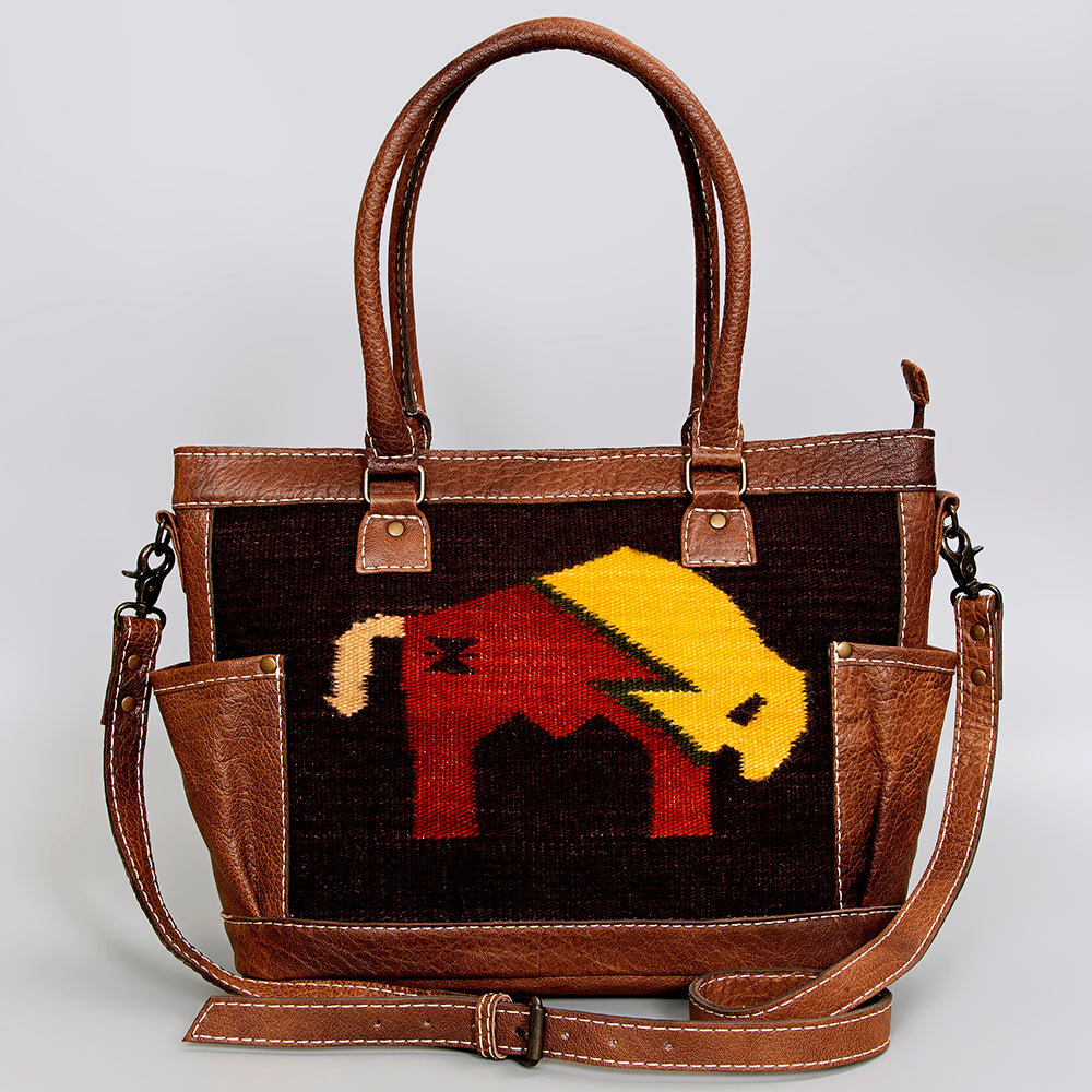 ADBG1017 American Darling Handwoven Saddle Blanket Leather Tote Bag - Western Cowgirl Handbag