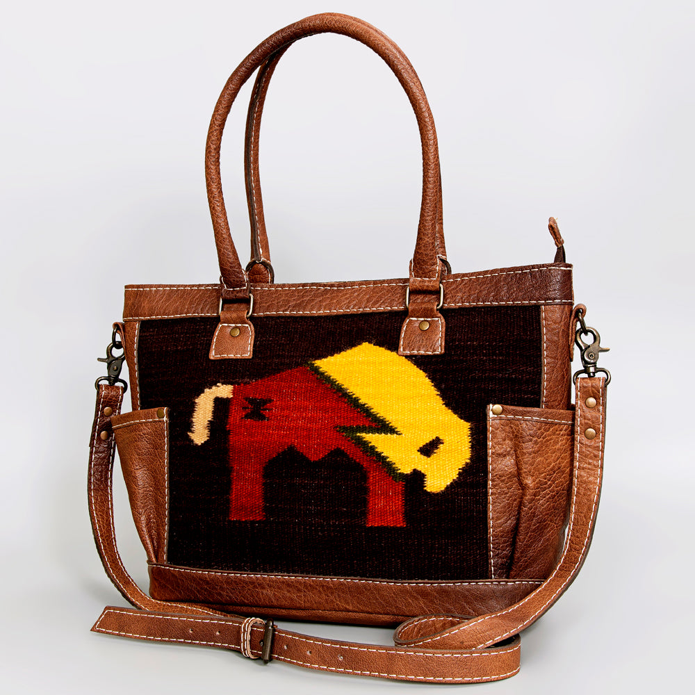 ADBG1017 American Darling Handwoven Saddle Blanket Leather Tote Bag - Western Cowgirl Handbag