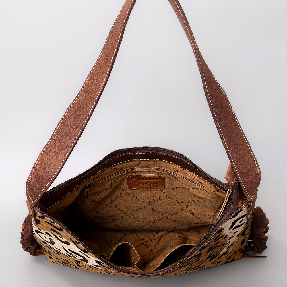 ADBG1020 American Darling Hair-On Leather Hobo Bag with Fringes - Western Handcrafted Purse
