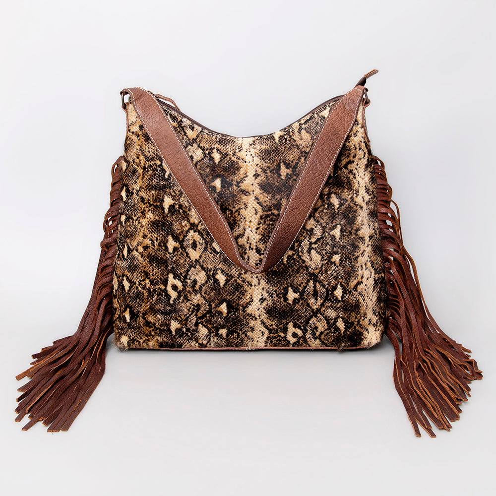 ADBG1020 American Darling Hair-On Leather Hobo Bag with Fringes - Western Handcrafted Purse