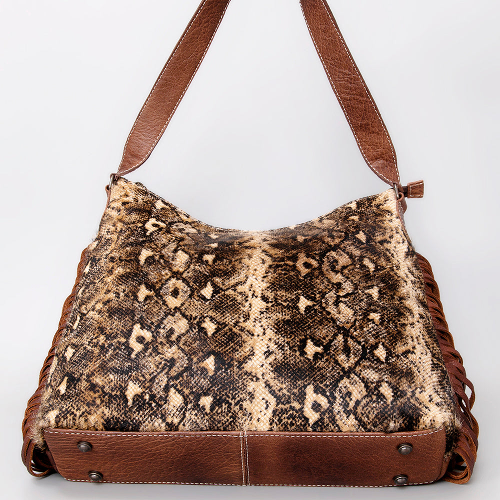 ADBG1020 American Darling Hair-On Leather Hobo Bag with Fringes - Western Handcrafted Purse