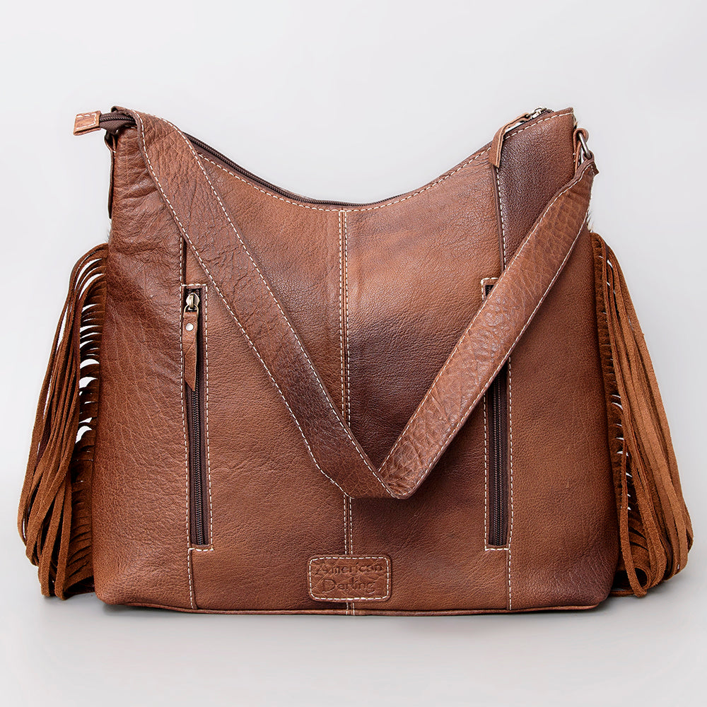 ADBG1020 American Darling Hair-On Leather Hobo Bag with Fringes - Western Handcrafted Purse