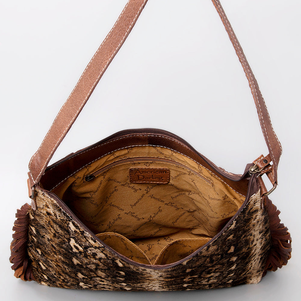 ADBG1020 American Darling Hair-On Leather Hobo Bag with Fringes - Western Handcrafted Purse