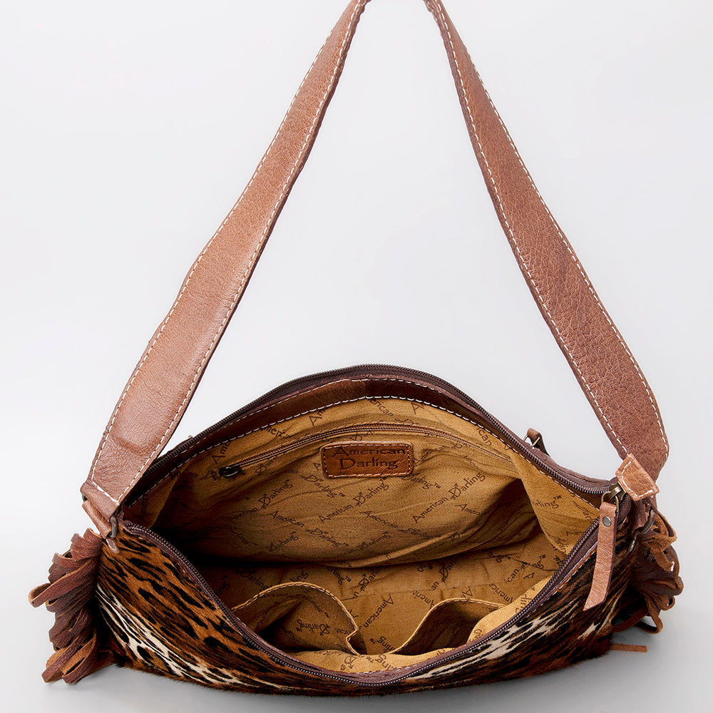 ADBG1020 American Darling Hair-On Leather Hobo Bag with Fringes - Western Handcrafted Purse