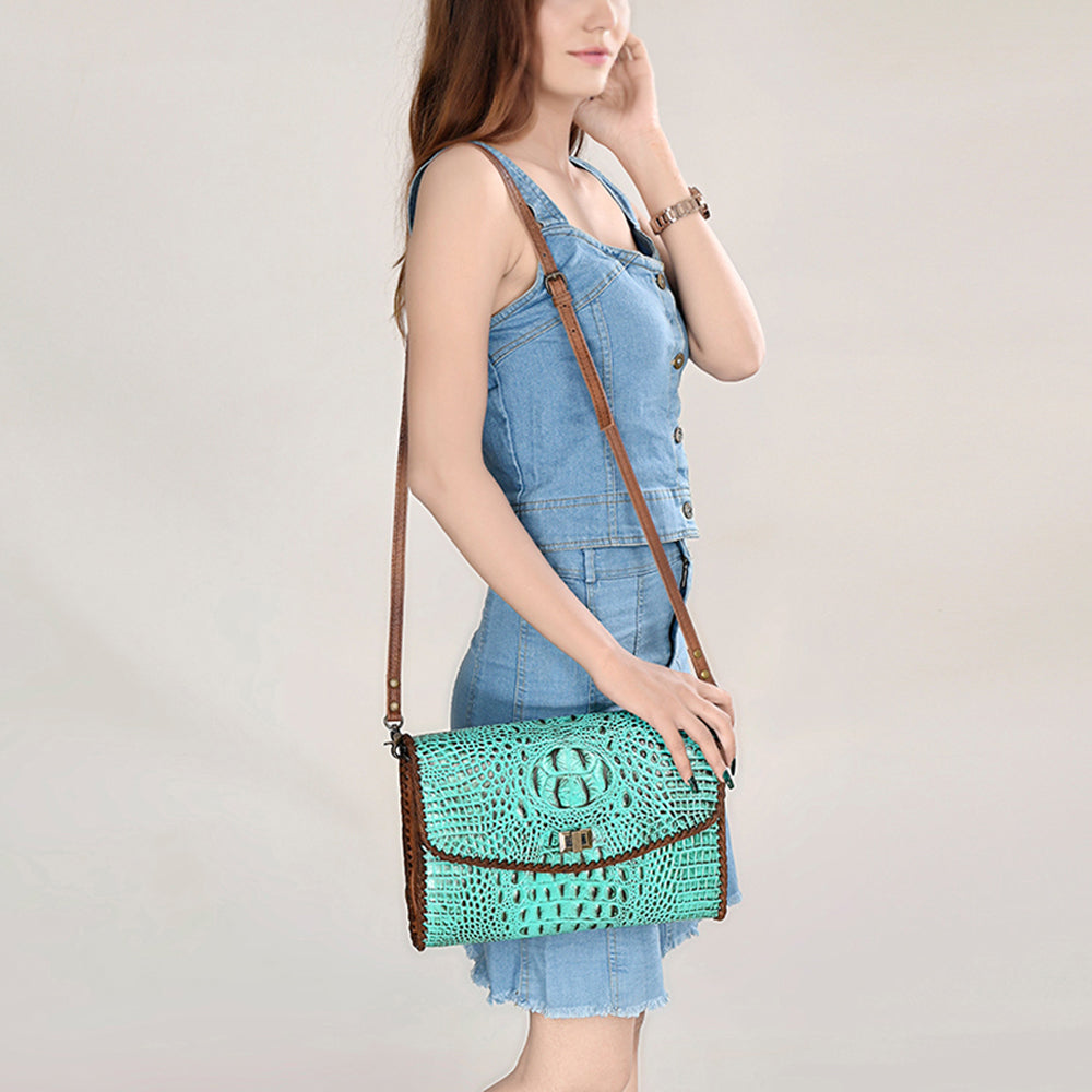 ADBG1023 American Darling Western Crocodile-Embossed Leather Handbag - Coin Purse Hand bag