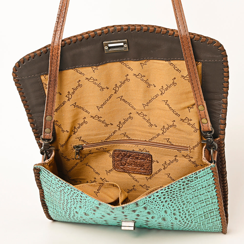 ADBG1023 American Darling Western Crocodile-Embossed Leather Handbag - Coin Purse Hand bag