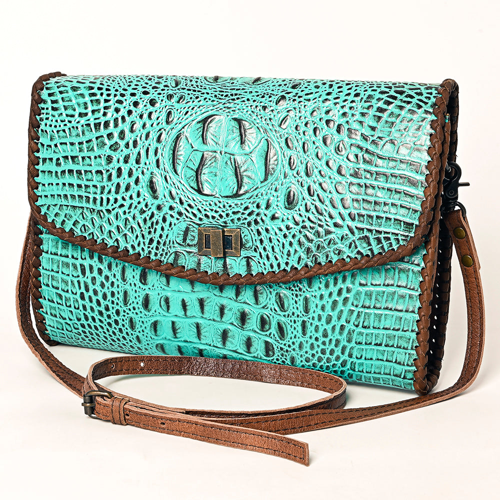 ADBG1023 American Darling Western Crocodile-Embossed Leather Handbag - Coin Purse Hand bag