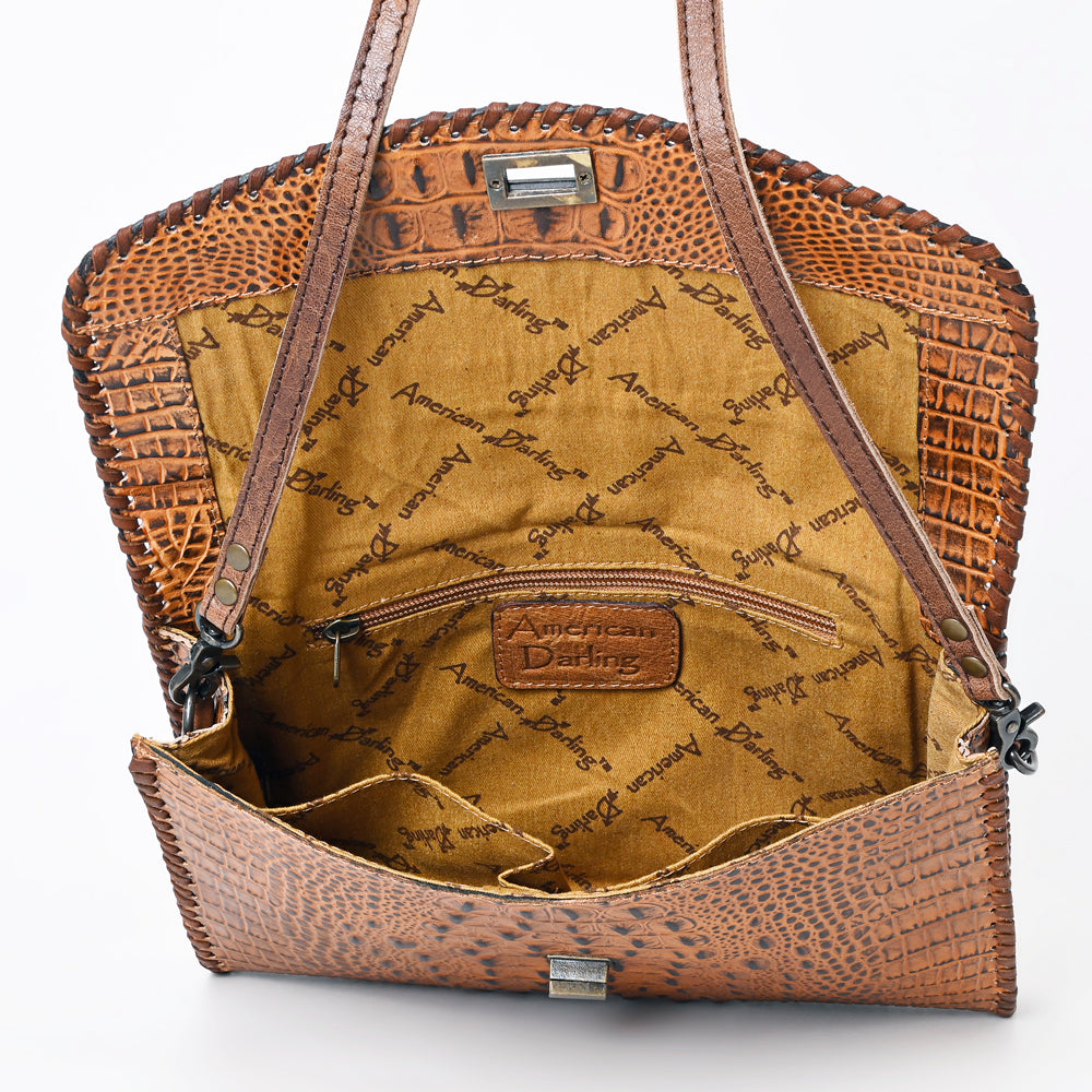 ADBG1023 American Darling Western Crocodile-Embossed Leather Handbag - Coin Purse Hand bag