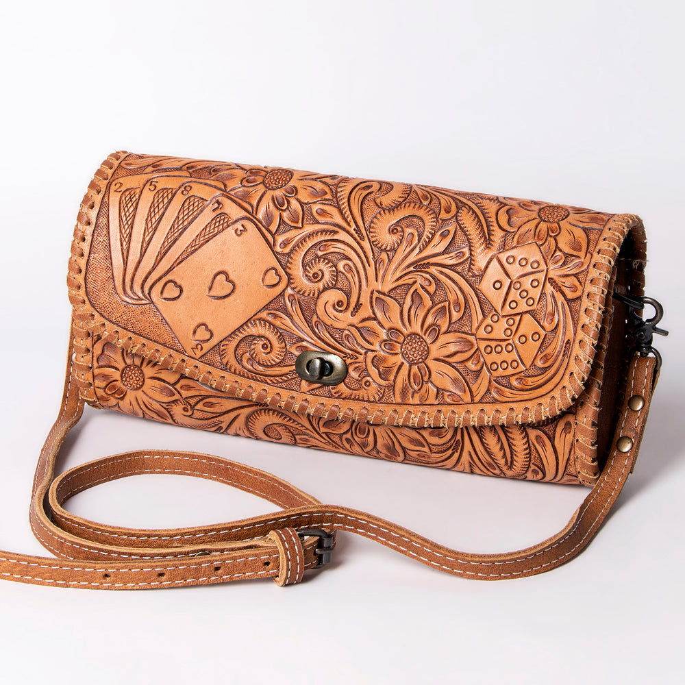 ADBG1024 American Darling Hand-Tooled Floral Leather Western Wallet Bag