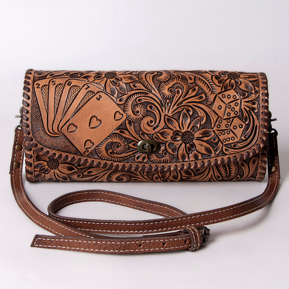 ADBG1024 American Darling Hand-Tooled Floral Leather Western Wallet Bag