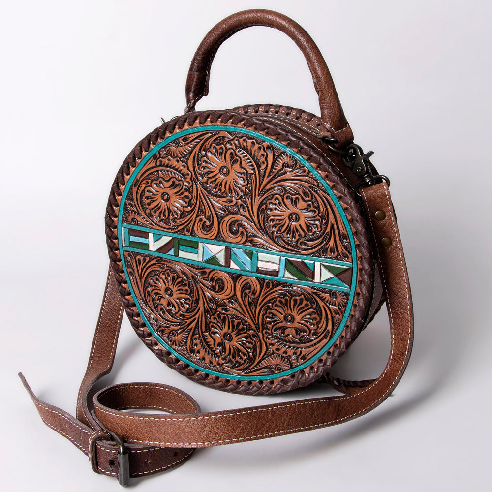 ADBG1025 American Darling Hand-Tooled Floral Leather Canteen Bag - Western Genuine Leather