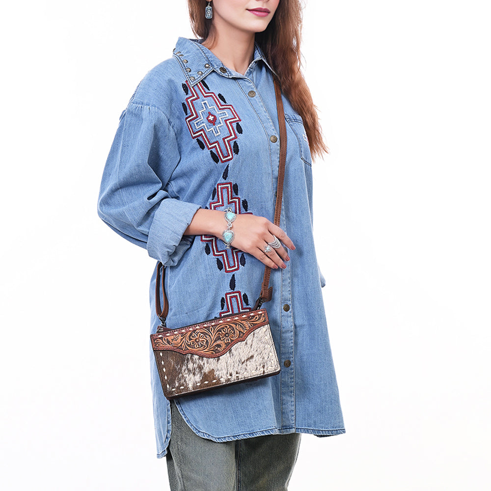 ADBG1027 American Darling Hair-On Cowhide & Tooled Leather Small Crossbody Bag Western Style