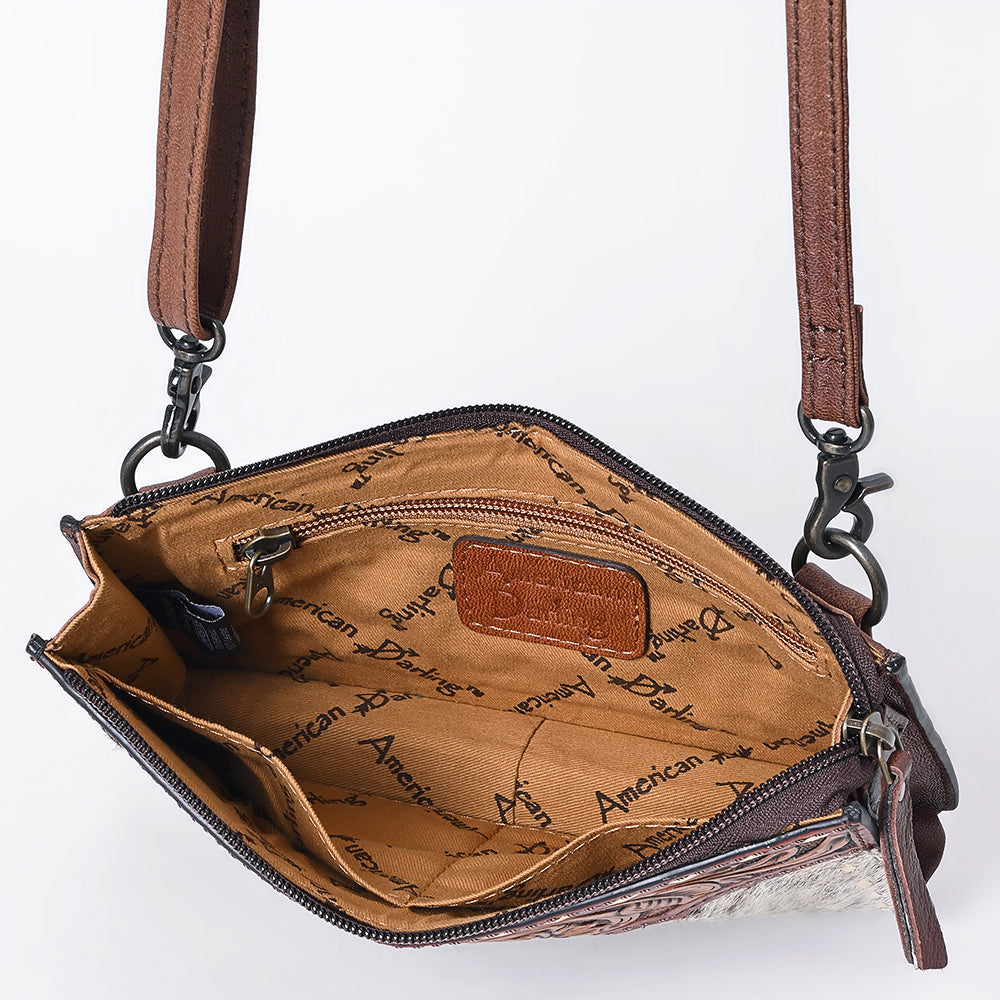 ADBG1027 American Darling Hair-On Cowhide & Tooled Leather Small Crossbody Bag Western Style