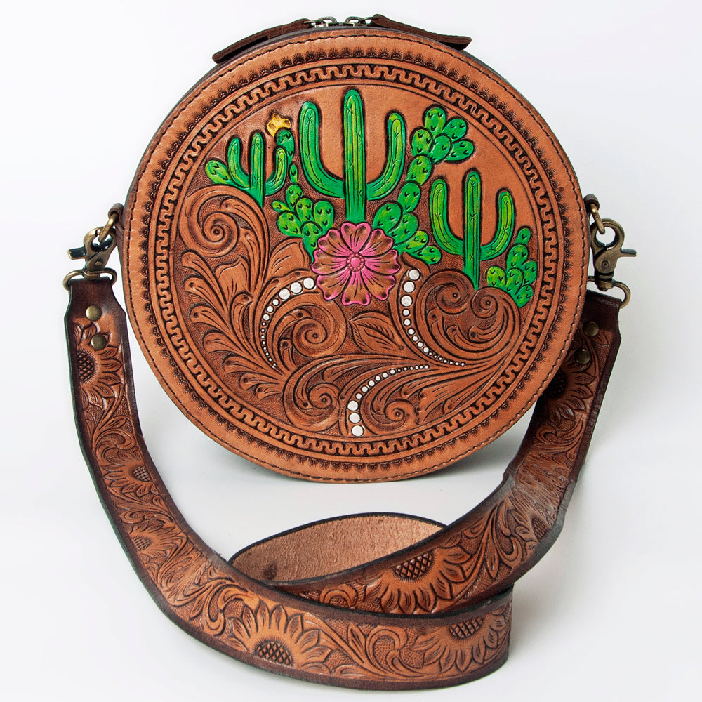 LC-ADBGA301 American Darling Canteen Bag Hand Tooled Genuine Leather Round Crossbody