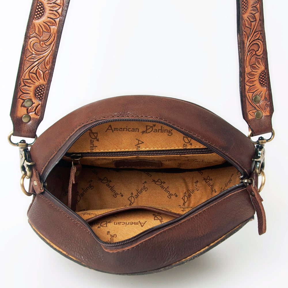 LC-ADBGA301 American Darling Canteen Bag Hand Tooled Genuine Leather Round Crossbody