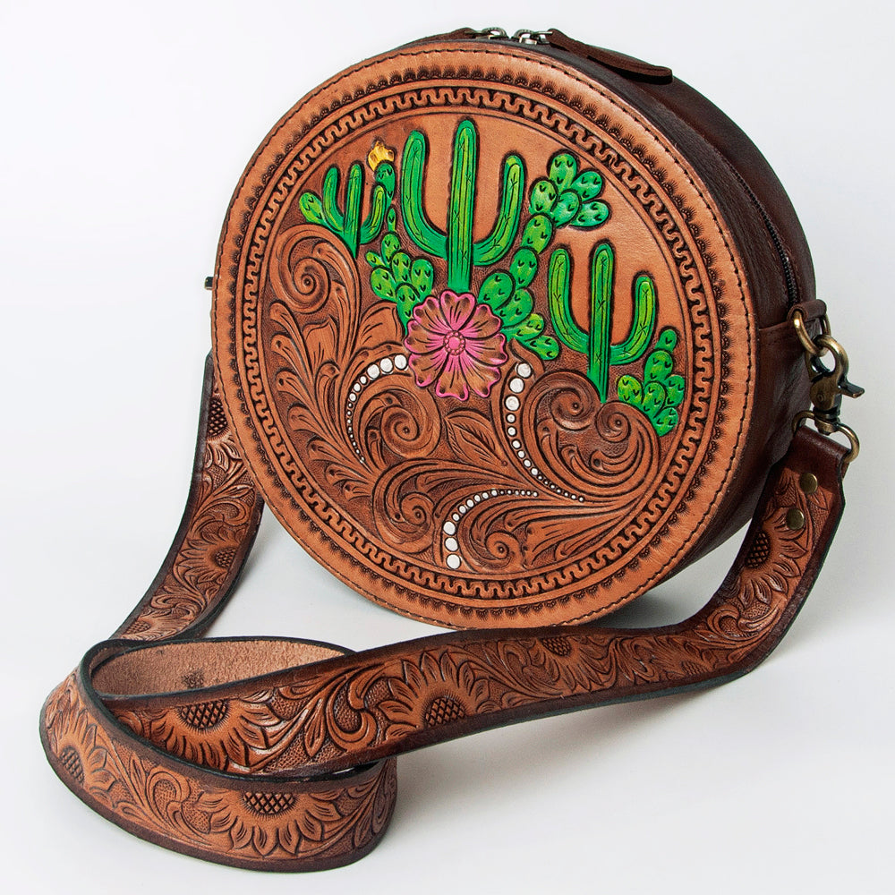 LC-ADBGA301 American Darling Canteen Bag Hand Tooled Genuine Leather Round Crossbody