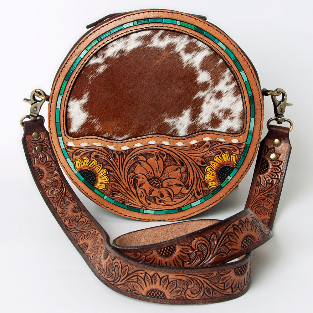 ADBGA303 American Darling Canteen Bag Cowhide & Hand Tooled Leather Round Crossbody
