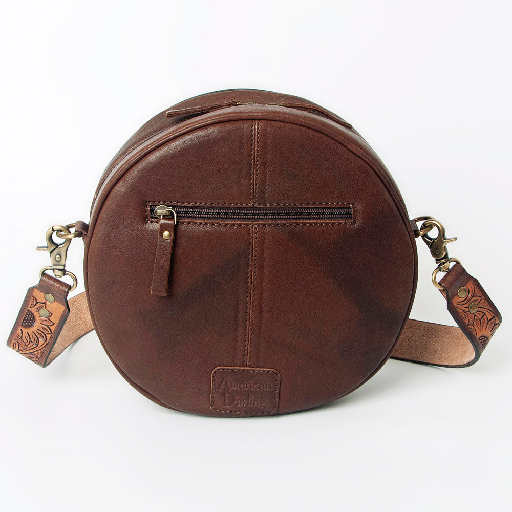 ADBGA303 American Darling Canteen Bag Cowhide & Hand Tooled Leather Round Crossbody