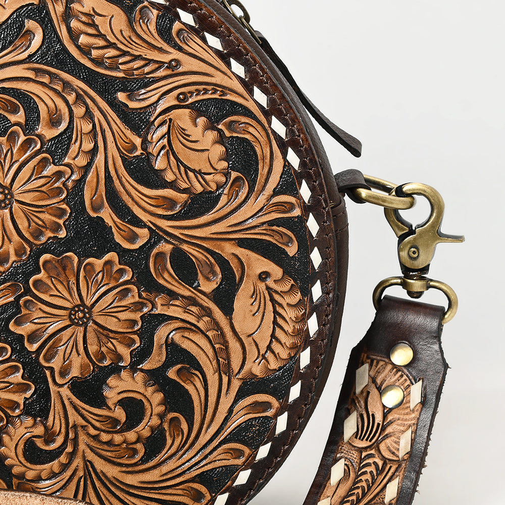 ADBGA304 American Darling Canteen Bag Hand Tooled Floral Leather Round Crossbody