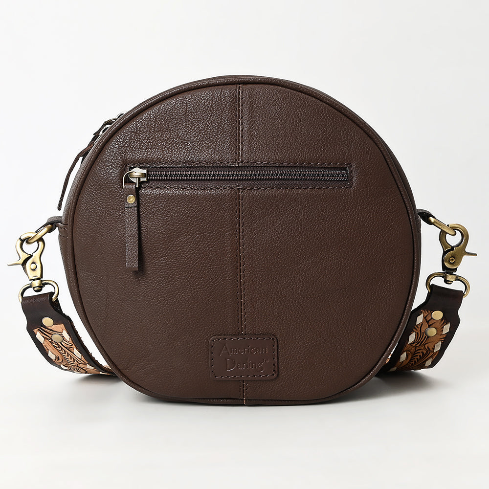 ADBGA304 American Darling Canteen Bag Hand Tooled Floral Leather Round Crossbody